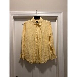 T Harris London Linen Yellow Plaid Button Down Casual Shirt Men’s Size Large